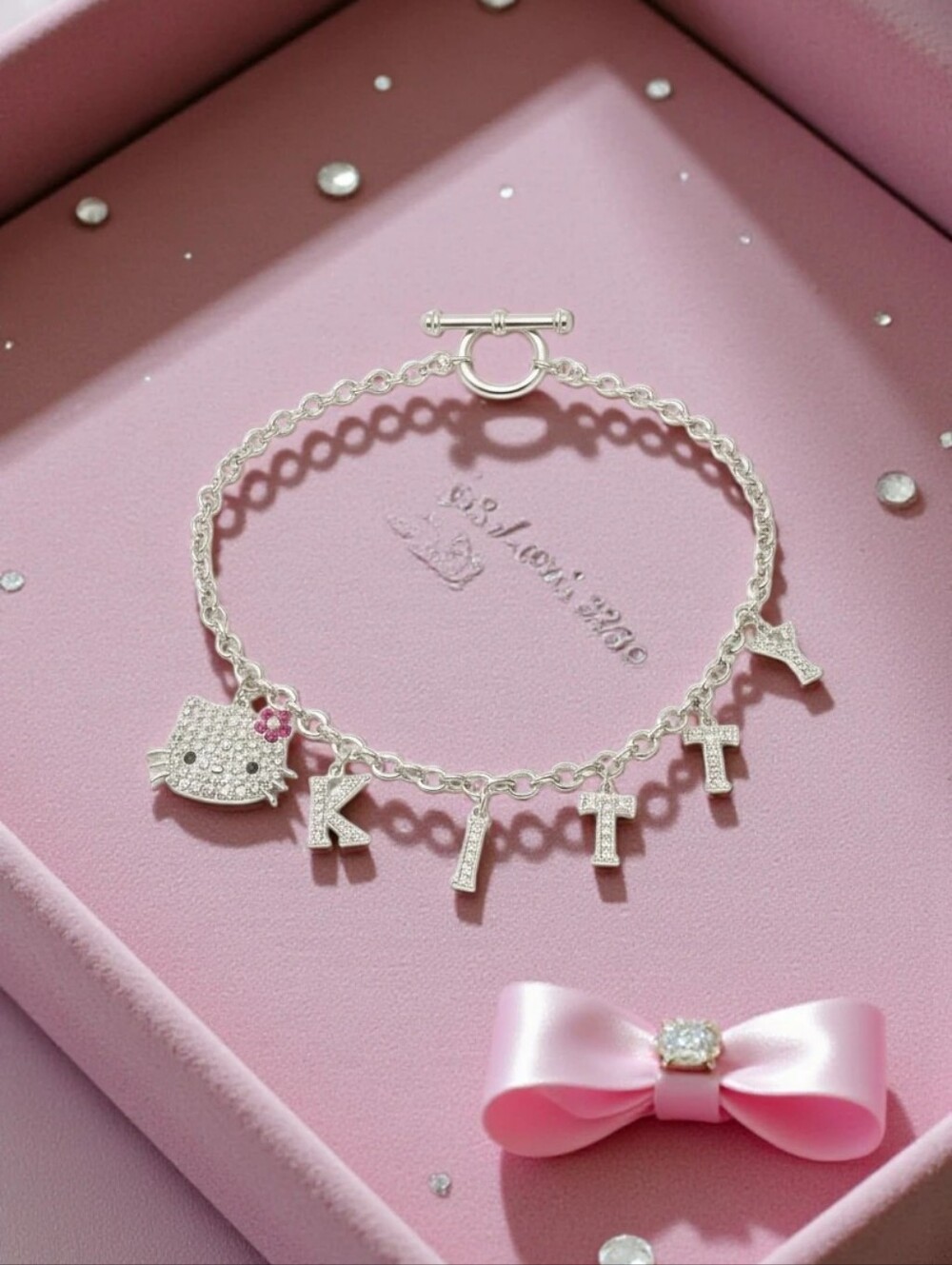 Hello 'Kitty' Silver Crystal Charm Necklace